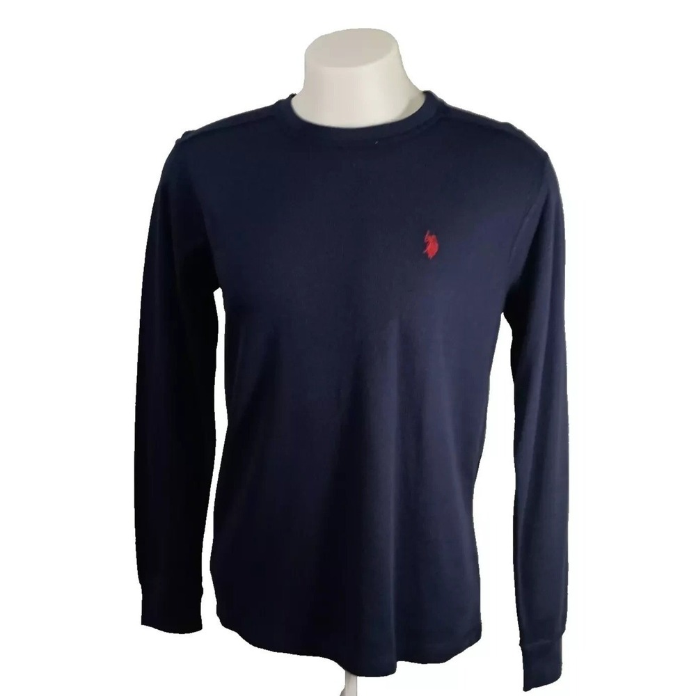 Thermal Shirt Men's Large 42/44 US Polo Assn Logo Waffle Knit Crew Neck Blue New